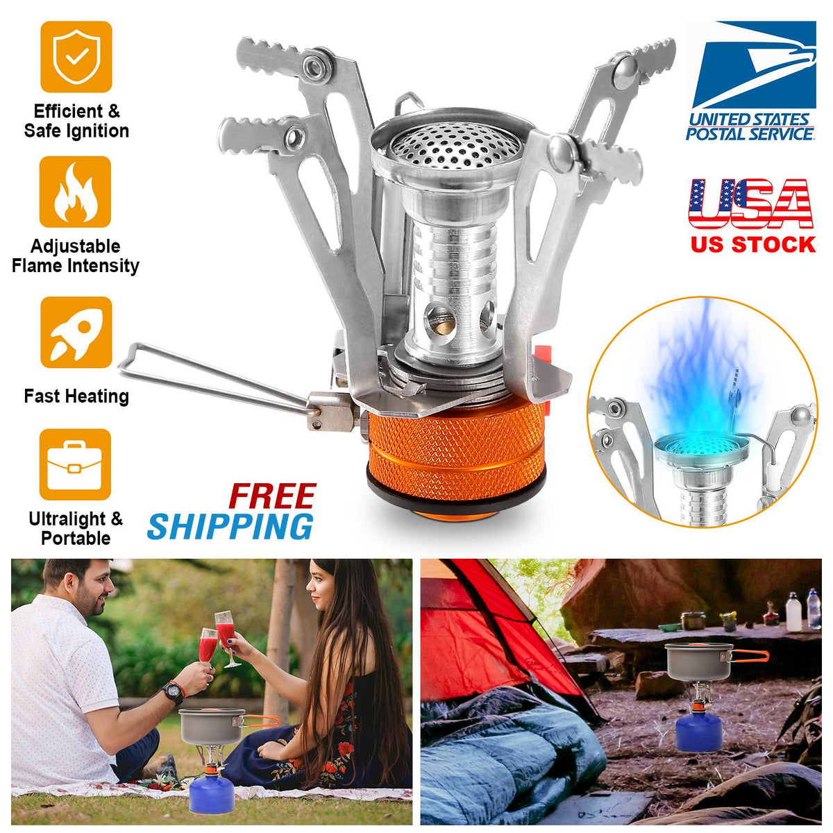 Ultralight Camping Stoves Portable Backpacking Hiking Stoves w/ Piezo Ignition